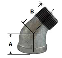 BG Malleable 45 Degree Street Elbow Diagram